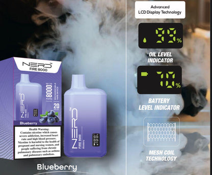 Nerd Fire 8000 Puffs Disposable 2% Nicotine With Advanced LCD Display