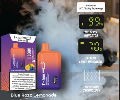 Nerd Fire 8000 Puffs Disposable 2% Nicotine With Advanced LCD Display