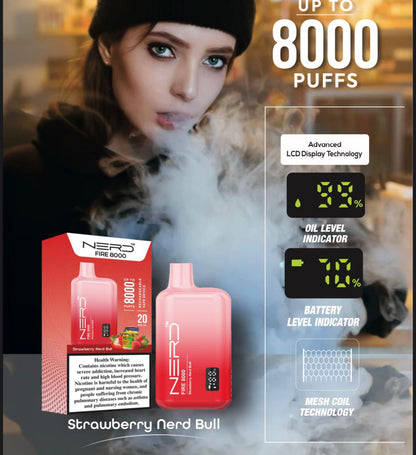 Nerd Fire 8000 Puffs Disposable 2% Nicotine With Advanced LCD Display